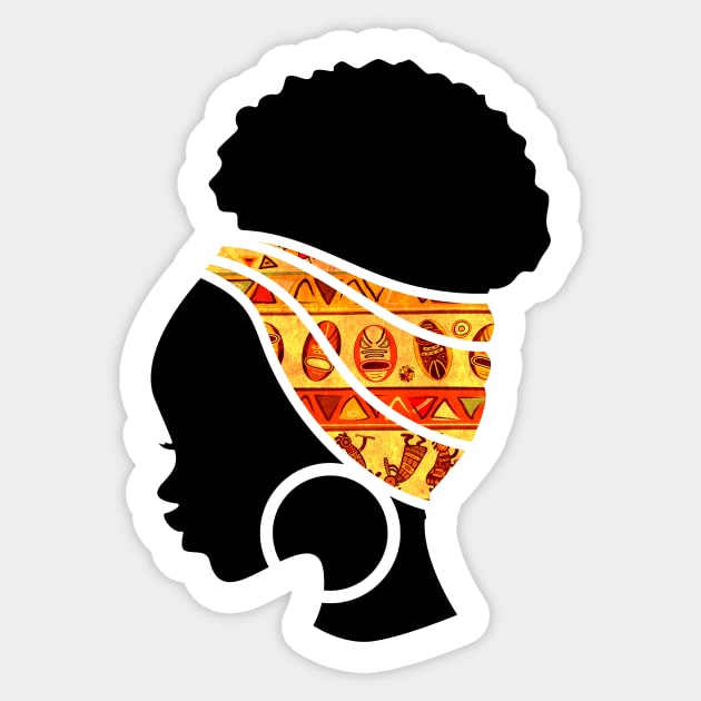 Afro Hair Woman with African Pattern Headwrap Sticker by logiamerch